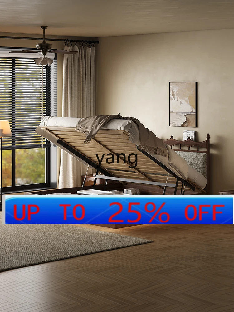 LMM French retro storage bed small apartment multi-functional tatami box bed 1.8 meters high box bed