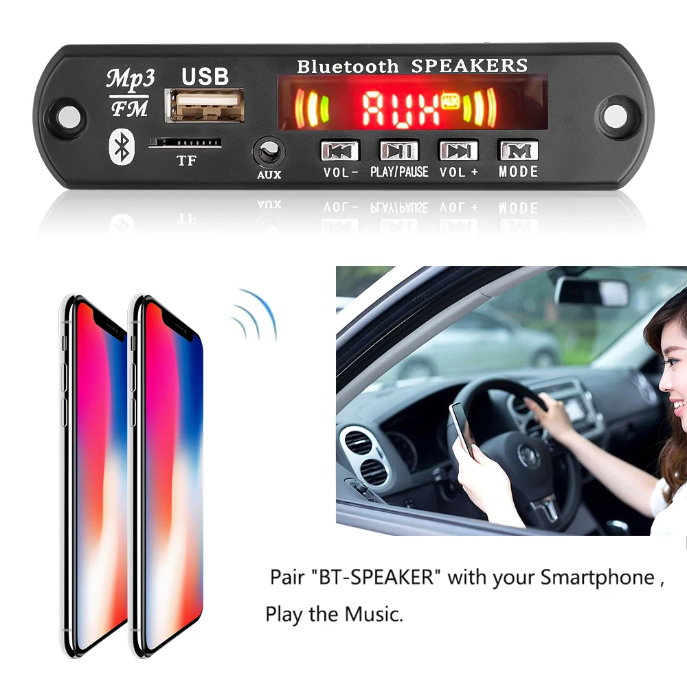 Placa decodificadora de MP3 con Bluetooth 5,0, amplificador de 2x40W, reproductor de 5V-26V y 12V, módulo de Radio FM para coche, grabación de llamadas con manos libres para altavoz