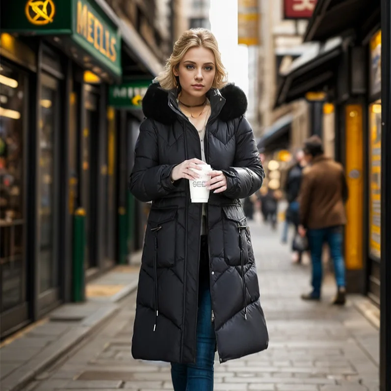 Veste matelassurera à capuche pour femme avec grand col en fourrure, vêtements chauds, pur document, 2 poches, coton, hiver