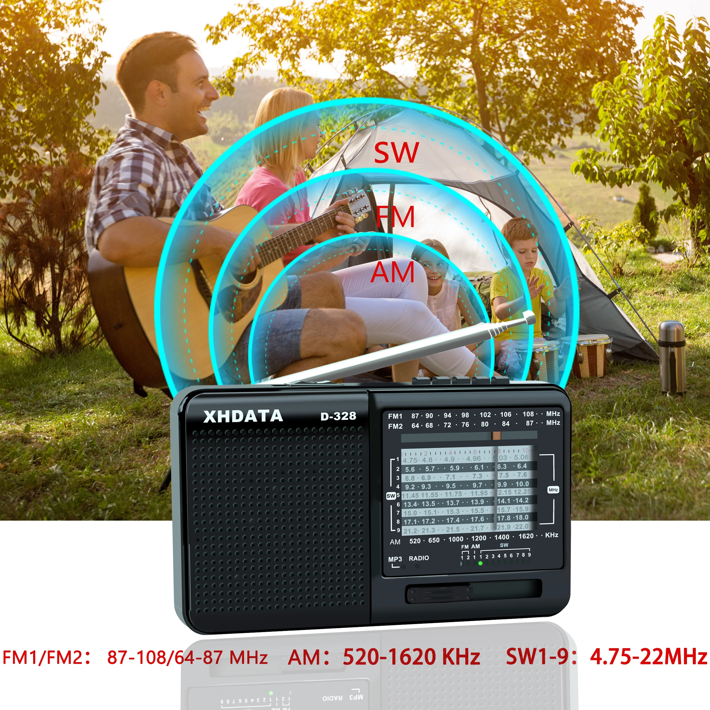 XHDATA D-328 FM Radio AM SW Tragbare Kurzwellen Radio Band MP3 Player Mit TF Karte Jack 4Ω/3W radio Empfänger