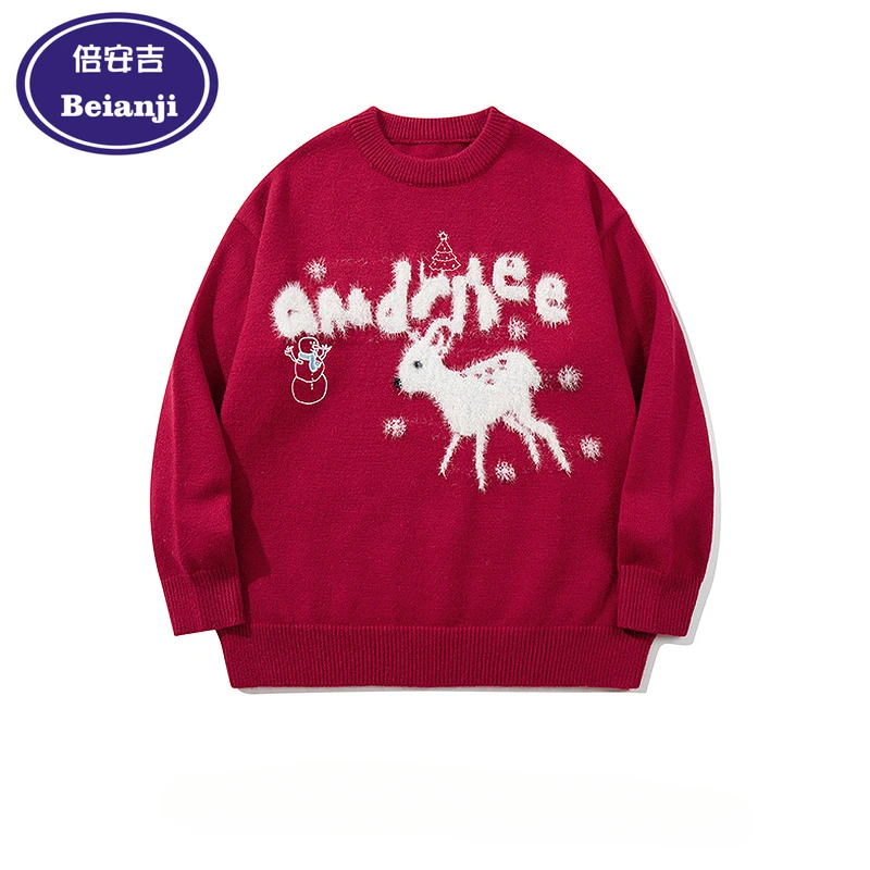 

Beianji knitwear American atmosphere Christmas red men's and women's fashion brand lazy loose couple sweater official-website