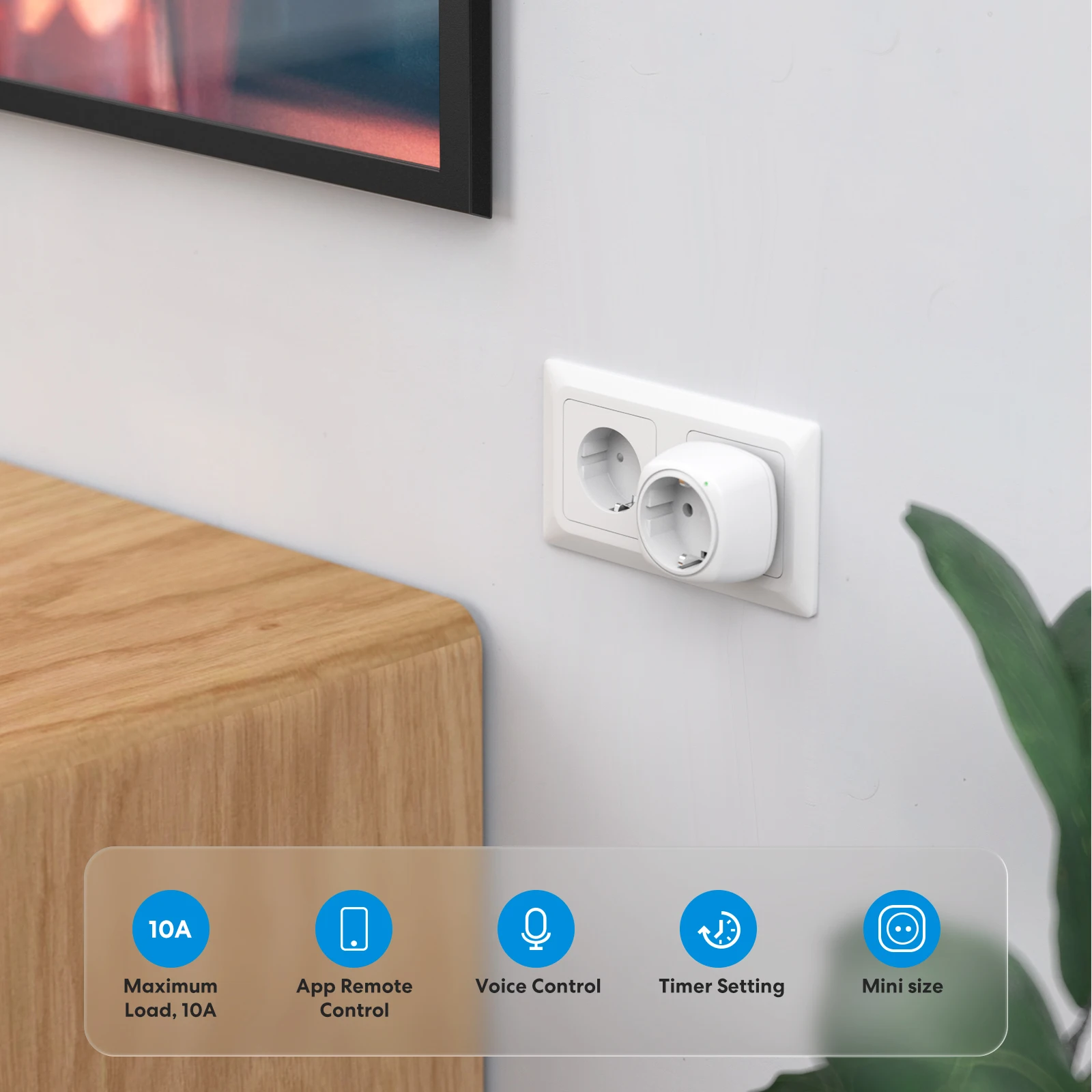 Meross colokan Cerdas WiFi 10A, soket listrik Outlet EU dengan fungsi Timer mendukung HomeKit Alexa Google Assistant barang cerdas