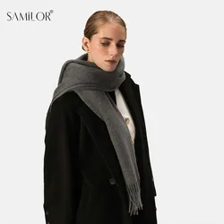 Samilor 100% Wool Scarf With Tassel Women Man Winter Warm Neck Scarves Plain Shawl Luxury Brand Female Cashmere Scarf