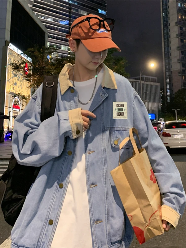 

MGJM Корейская уличная джинсовая одежда с вышитым логотипом, повседневная свободная одежда Jaet Youth Faion, весенне-осенняя одежда