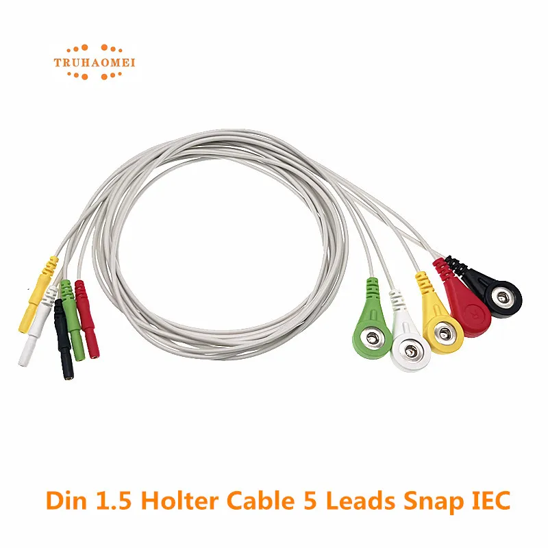 Din 1.5 MM Holter kablo ekg Leadwires 3LD 5LD 7LD 10LD AHA veya Holter kaydedici enstrüman için IEC Snap 4.0