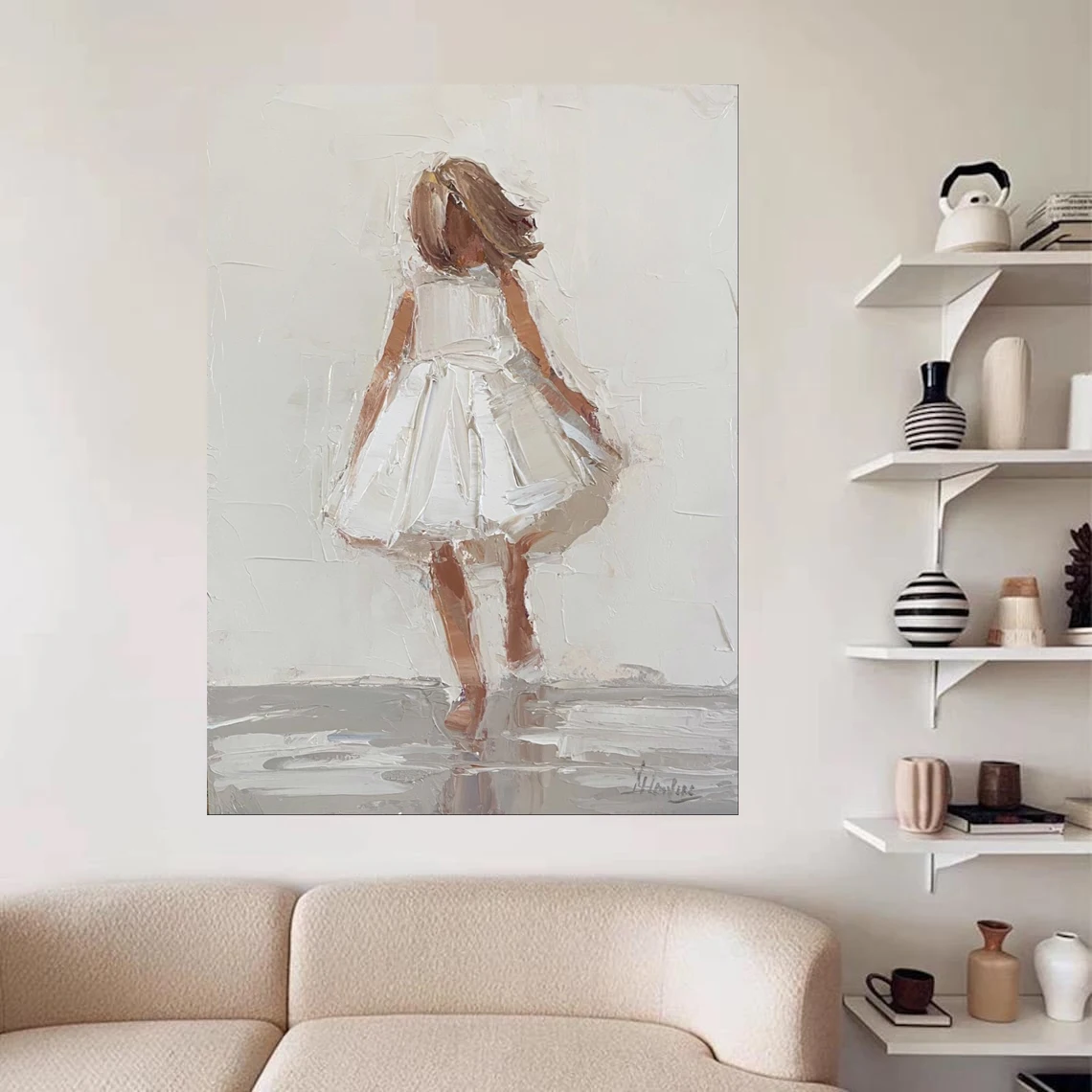 Large Textured Hand-Painted Oil Painting on Canvas Cheerful Girl Fashionable Abstract Wall Art for Home Office and Dorm Decor