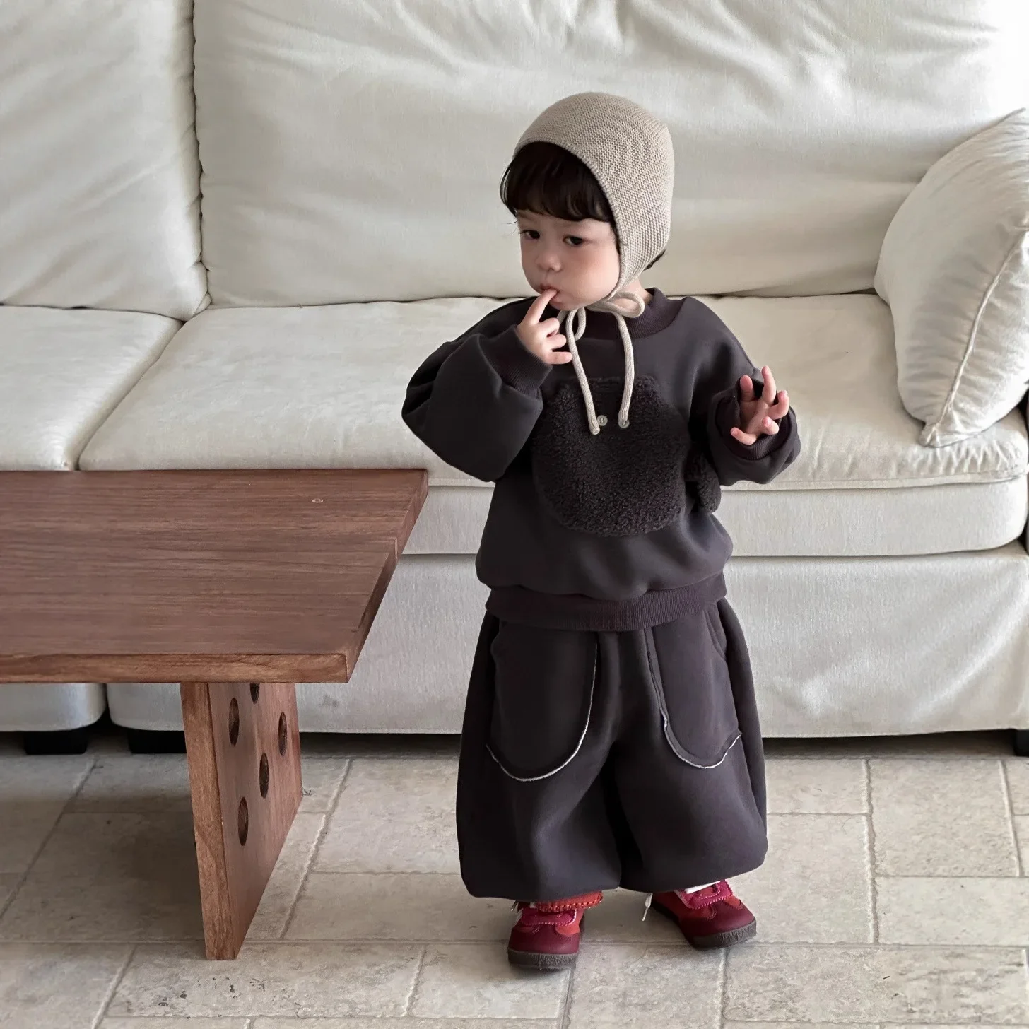 

2025 Fall Winter Boys Round Neck Sweatshirt Pants Set Korean Style Fleece Lined Thickened Outfit 2PCs Baby Clothes