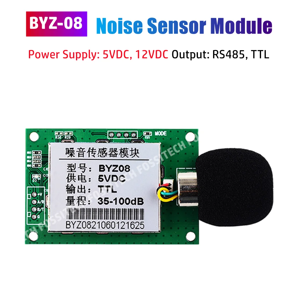 modulo industrial do detector do ruido ambiental modulo do sensor do ruido medidor sadio do decibel byz08 5v 12v ttll rs485 output 01