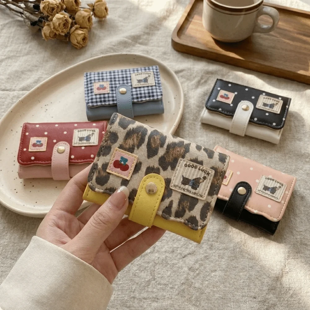 Stylish Sweet Polka Dot Trifold Wallet Pu Leather Wave Edge Dachshund Card Holder Little Dog Flower Coin Purse Women