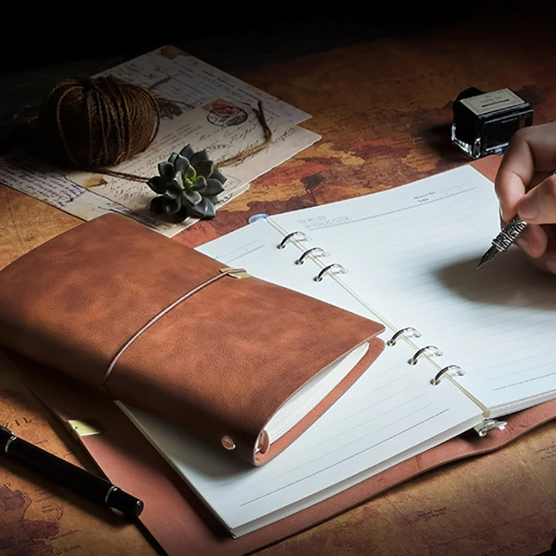 Scrapbook  Vintage Strap Notebook A5 Soft Leather Loose Leaf Notebook Faux leather Diary Blank Stamped book Travel Photo Album