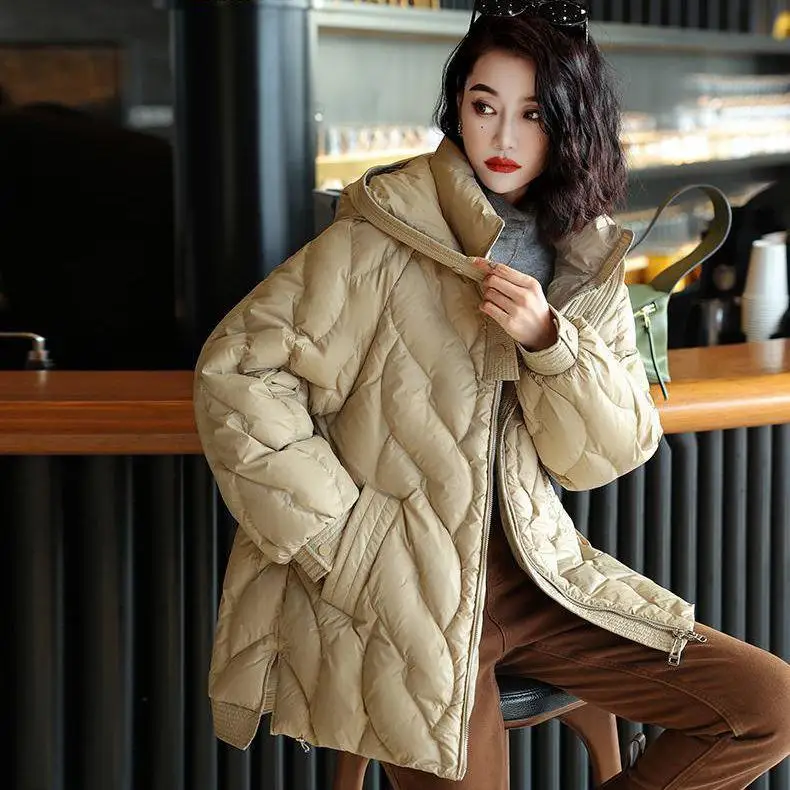 

Warm White Du down Jaet Women's Faionable Long Coat Hooded Sli Design Commute Sle Regular Sve Long Zipper