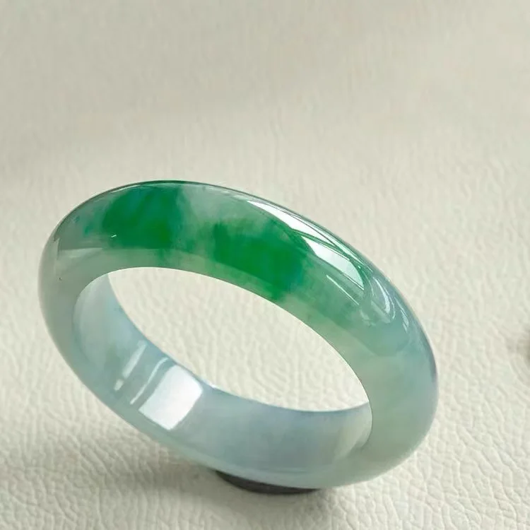 Pulsera de Jade Verde para Niña, Estilo Hielo, Piedra de Jade Birmano, Círculo de Frijol Verde Monocromático, Tipos de Jade Verde Ceroso, Pulsera de Jade Verde