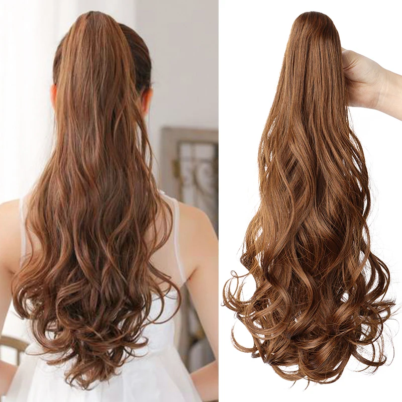 20 นิ้วสังเคราะห์ยาวลอนผมหางม้าทนความร้อน Claw คลิปใน Hair EXTENSION สีดําสีน้ําตาล Hairpiece สําหรับผู้หญิง