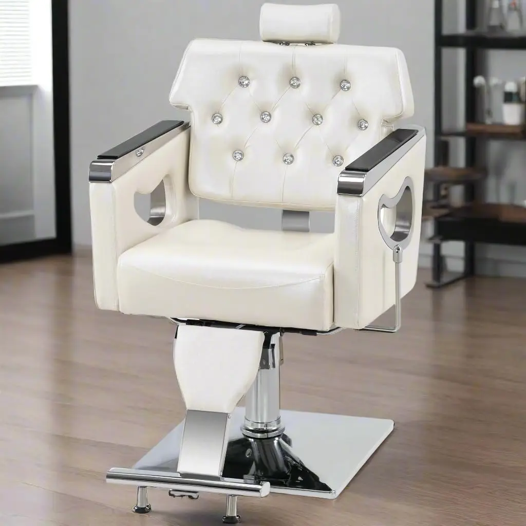 Antique Reclining Barber Chair, Classic Salon Style for Professional Hair Styling, Heavy Duty Hydraulic Pump, Customized