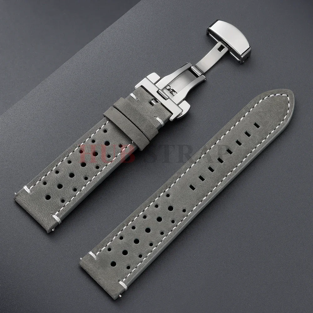 Atmungsaktive Poröse Schnellverschluss 18mm 19mm 20mm 21mm 22mm 24mm Vintage Racing Leder-Uhrenarmbänder für Seiko für Rolex Uhrenarmbänder – Detail 13
