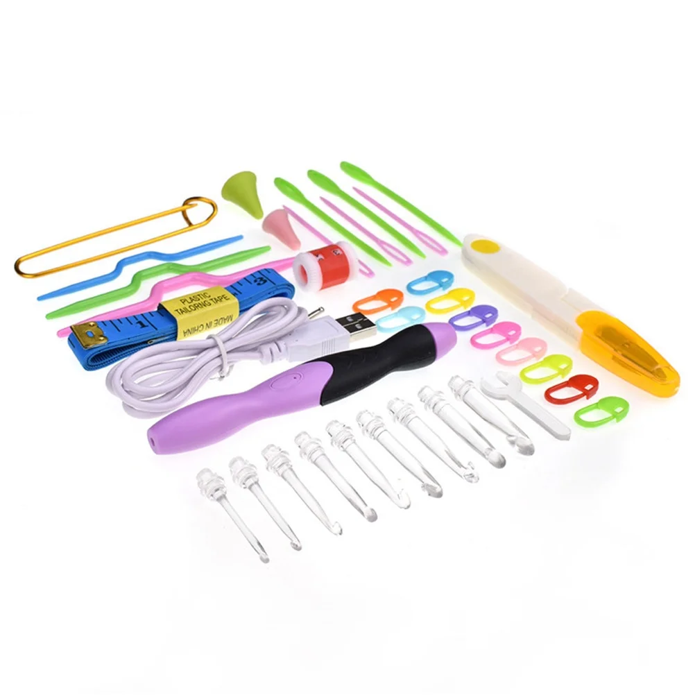 

45pcs Crochet Hook Set Led Knitting Needles Sewing Accessories For Diy Yarn Crafting With Bright Light Organized Case Included