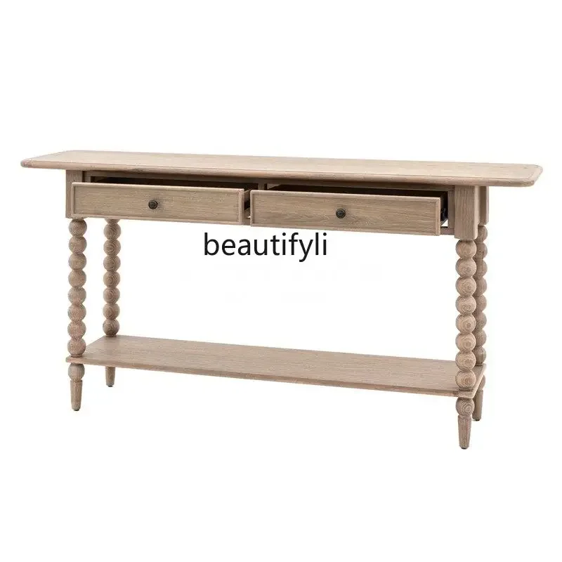 

American solid wood entrance table, living room retro sofa back table, partition cabinet, entrance hall table