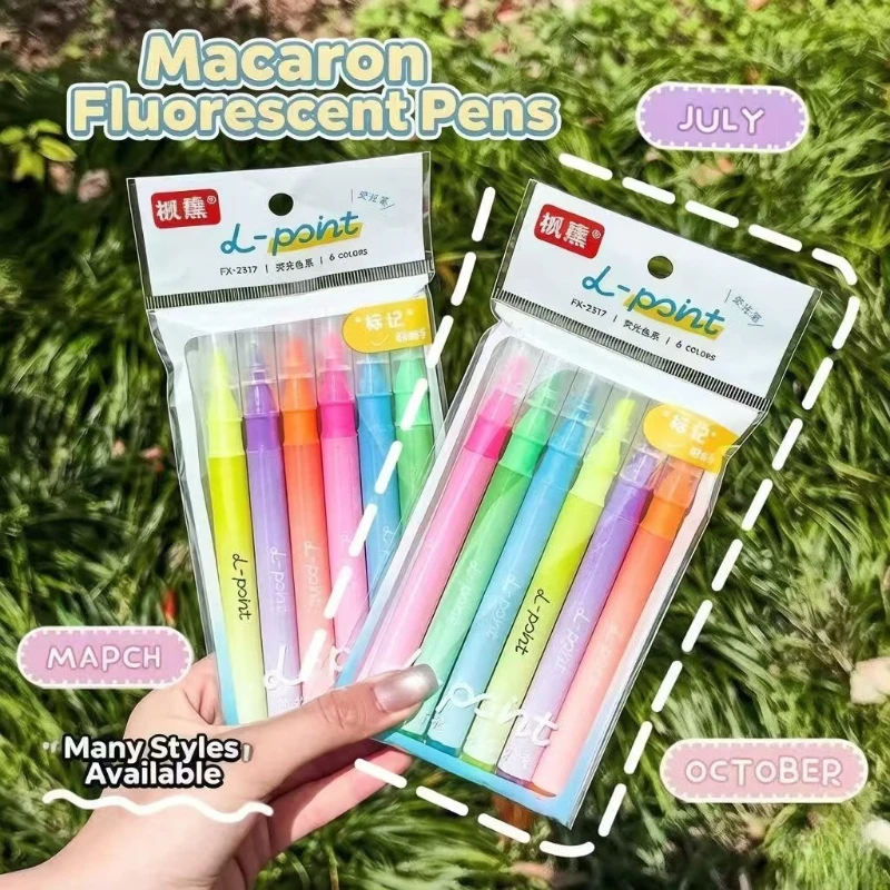 Kawai Macaron Bag Highlighter Student Large Capacity Eye Protection Key Marker Pen Hand Account Color Graffiti Marker Supplies