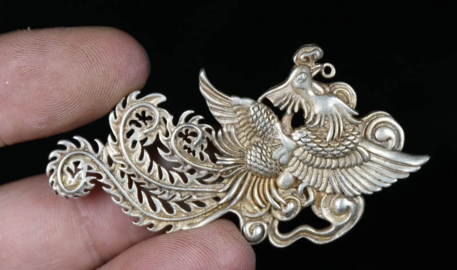 

6,5 см старый китайский Мяо серебряный фэн-шуй Феникс Бог птица удача амулет кулон