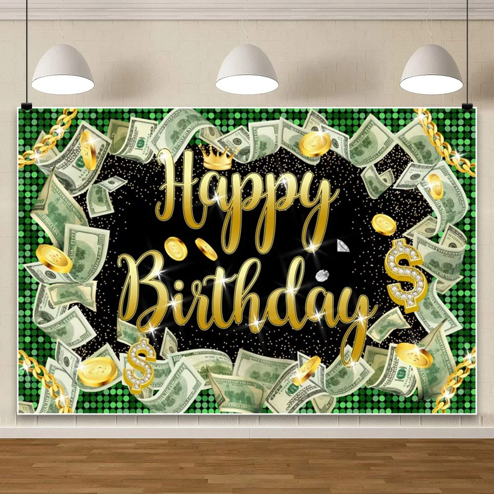 大人の誕生日の写真の背景、キラキラシャンパン、ハッピーバースデーゴールドのコインの背景、パーティーの装飾バナー