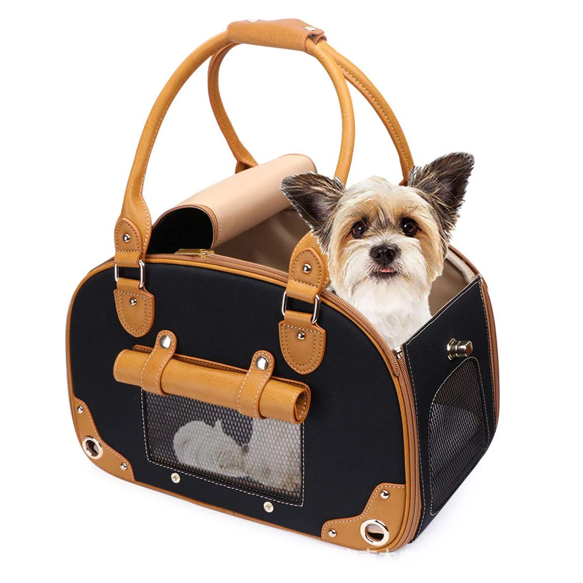 Bolso de transporte de cuero para perros y gatos: jaula portátil - imagen 2