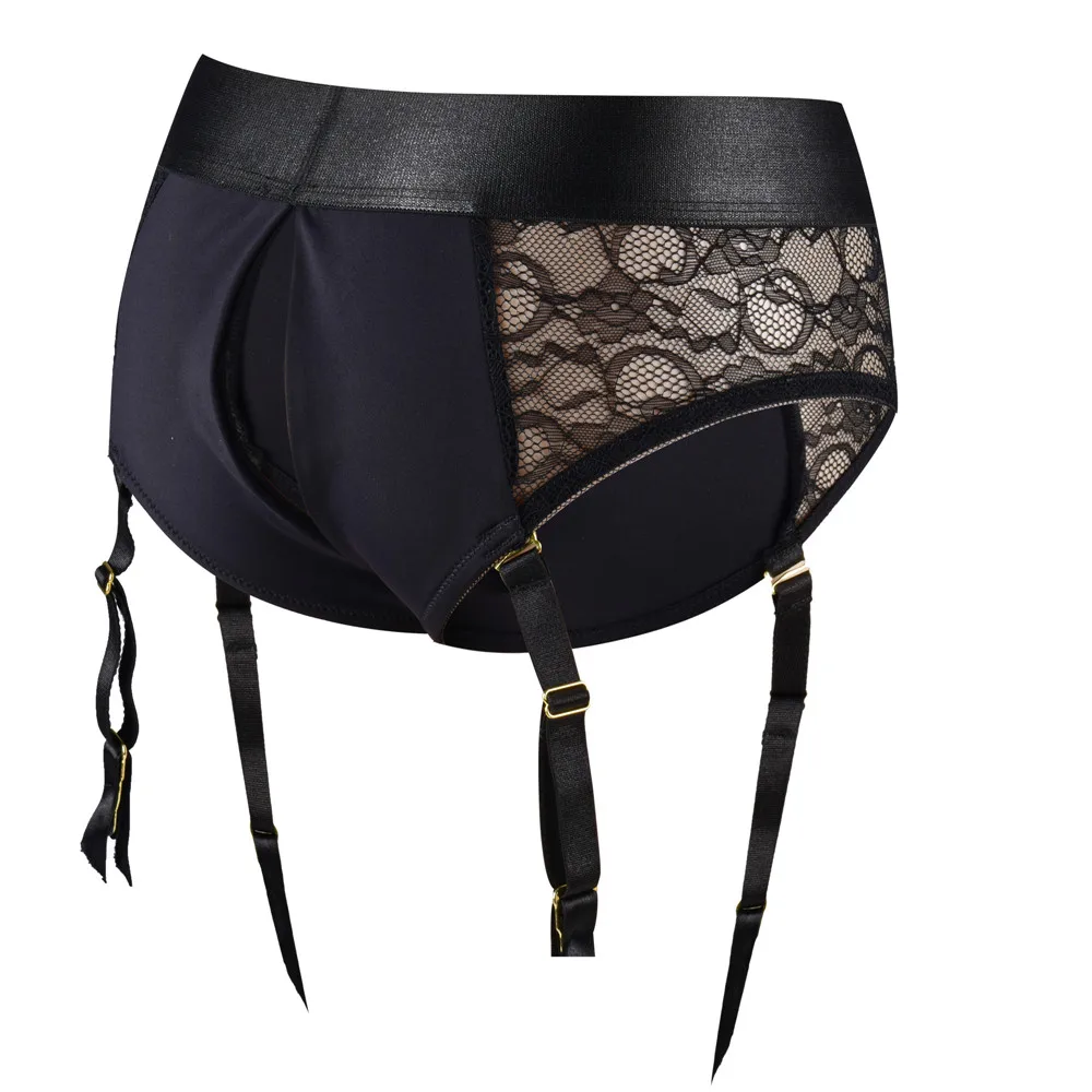 

Новые кружевные камзолы с открытой спиной и открытым карманом для полового члена, мужские сексуальные черные трусы с подвязками, носимое мужское эротическое нижнее белье для геев