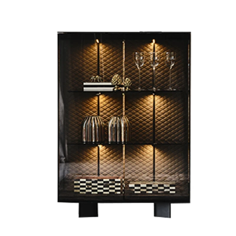 

Italian Glass Wine Cabinet Modern Light Luxury Model Room with Light Locker Living Room Storage Cabinet