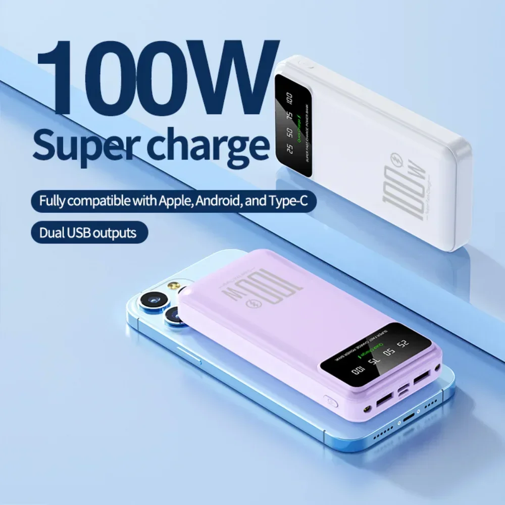 For IPhone Huawei Samsung Xiaomi 20000mAh High Capacity 100W Fast Charging Power Bank Portable Charger Battery Pack Powerbank