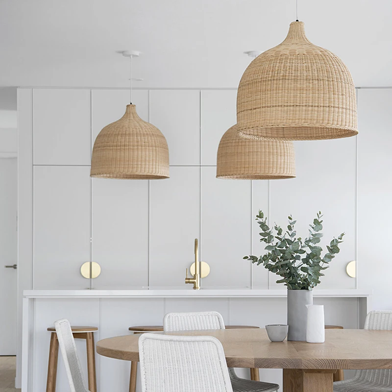 

Modern Minimalist Wabi Sabi Bamboo Weaving Led Pendant Lights Restaurant Bar Cafe Dining Room Home Decor Lamp Loft Chandelier