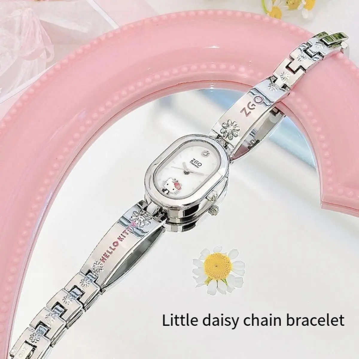 

Sanrio Hello Kitty's милые овальные часы-указатели с девчачьим сердцем, новый стиль, модные милые универсальные часы-браслет с героями мультфильмов, подарок подруге
