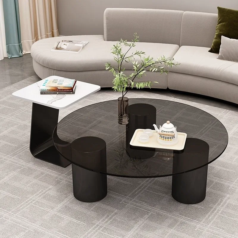 FOR Coffee Table, Living Room Home Tea Table, Glass Sintered Stone Round Bedroom Coffee Table, Combined 80+40 Cubic Meters