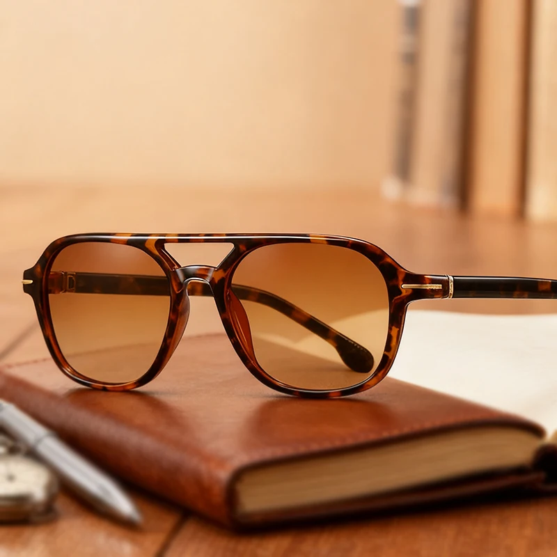 Vintage Men Polarized Sunglasses Fashion Square Acetate Double Girder Frame Outdoor Sunscreen UV400 Glasses