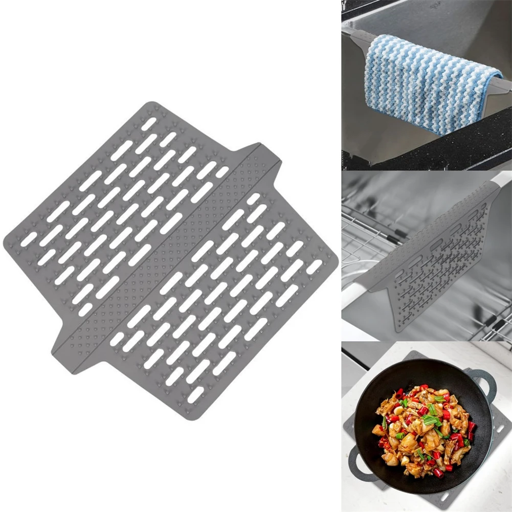 32.3x27.2cm Silicone Sink Saddle Mat Kitchen Sink Protector Divider Mat Heat Resistant-Pad Kitchen Hollow-out Quick Water-Mat