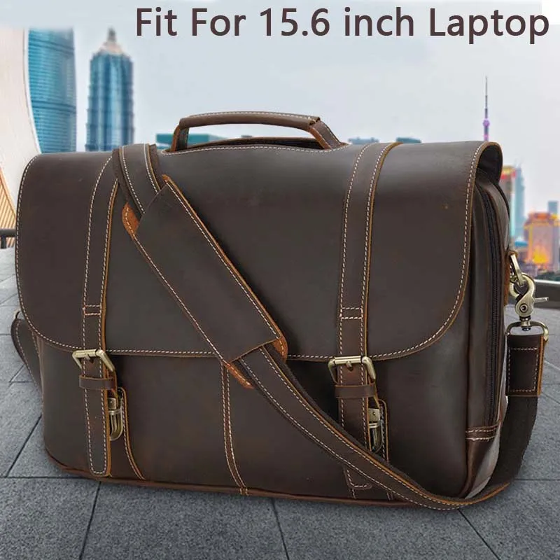 

Luufan Vintage Men's Business Handbag Genuine Leather 15.6 " Laptop Briefcase Bag Male A4 Document Shoulder Message Computer Bag