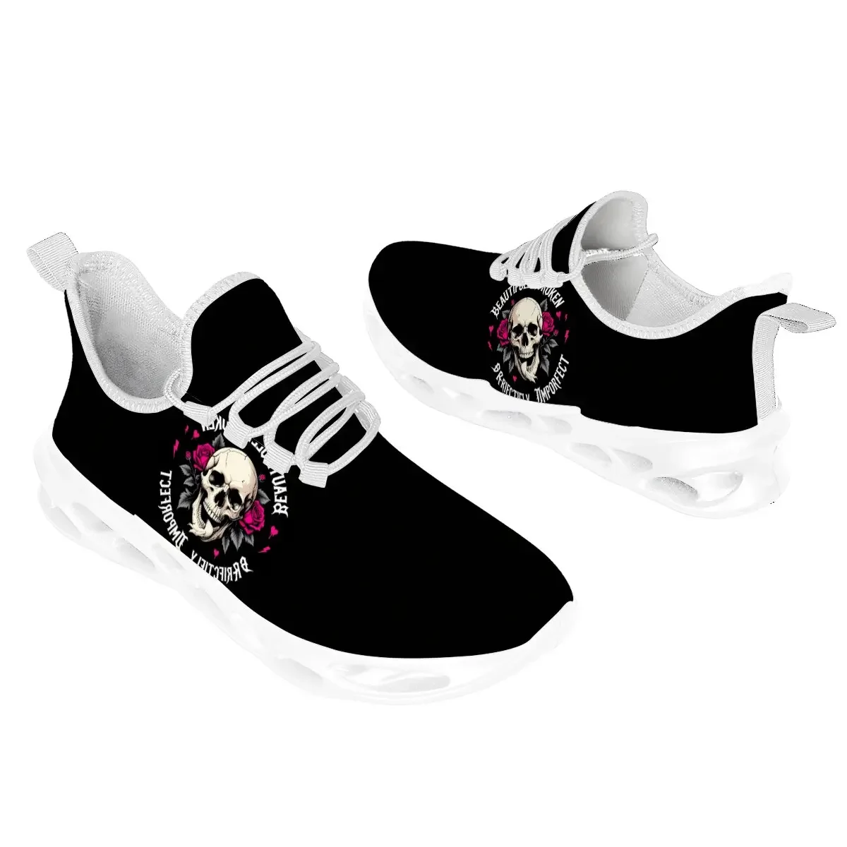 

Men Running Walking Shoe Women Sneakers Skull with Roses Beautifully Broken Imperfect Lightweight Casual Sneakers