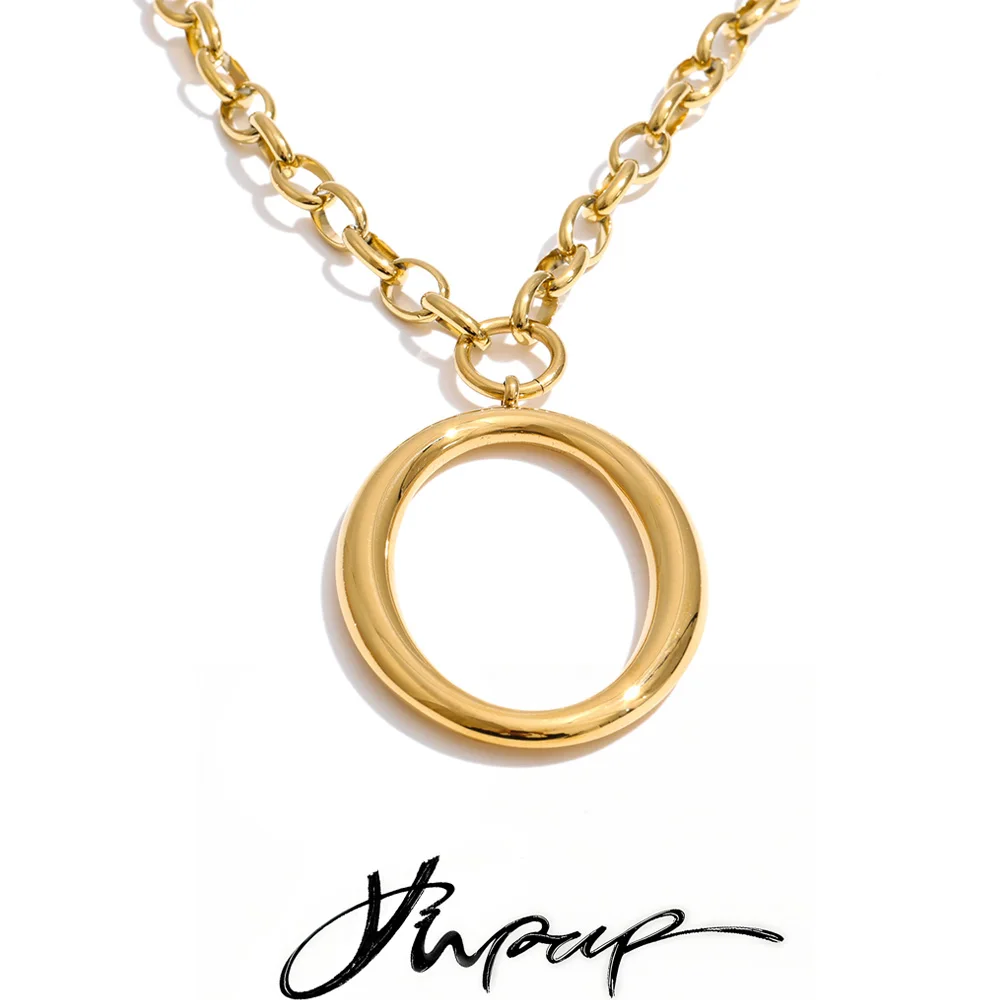 Yhpup Edelstahl-Halskette mit rundem, hohlem, geometrischem Anhänger, Gold-Platin-PVD-beschichtet, stilvoller, unverwechselbarer Schmuck, wasserdicht