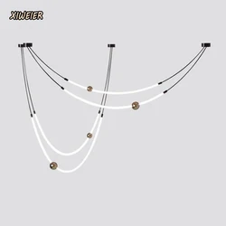 Nordic restaurant living room pendant light with long lines artistic creative designer exhibition hall curved LED chandelier
