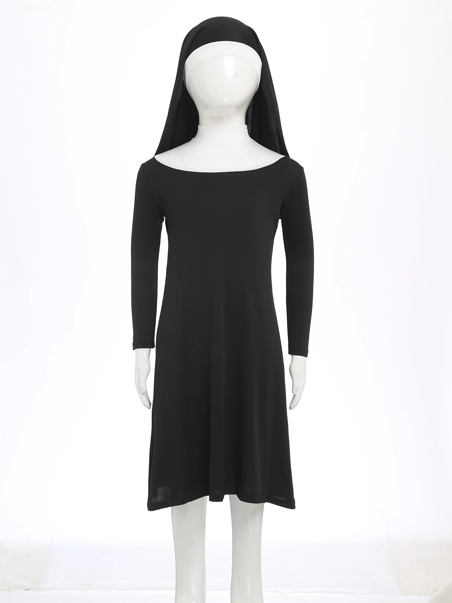 

Nun Church Cosplay Dress Set Traditional Nun Stretchy Dress Matched with Nun Hat for Party Halloween Cosplay Costume