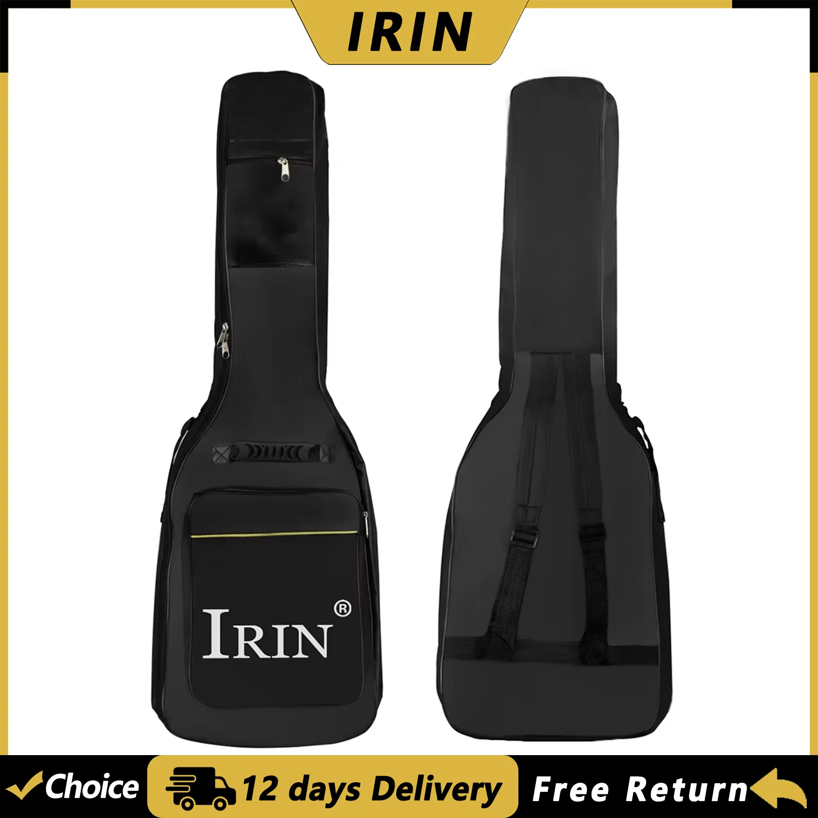 IRIN E-Gitarren-Koffer 600D Wasserdichte Gitarrentasche Doppelgurt Gepolsterter Gitarrenrucksack Verdickter Gitarrenkoffer Gitarrenzubehör