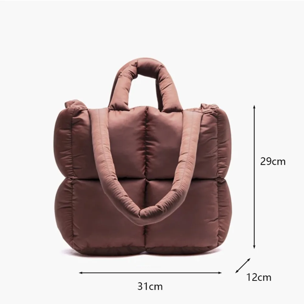 Large Capacity Puffy Shoulder Bag New Quilted Nylon Cloth Down Feather Handbag Padded Soft Space Cotton Shopping Tote