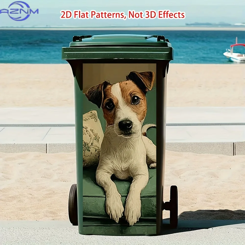 Cute Jack Russell Terrier Dog Print Self-Adhesive PVC Trash Can Stickers - Removable Wallpaper-like Decoration for Indoor/Outd