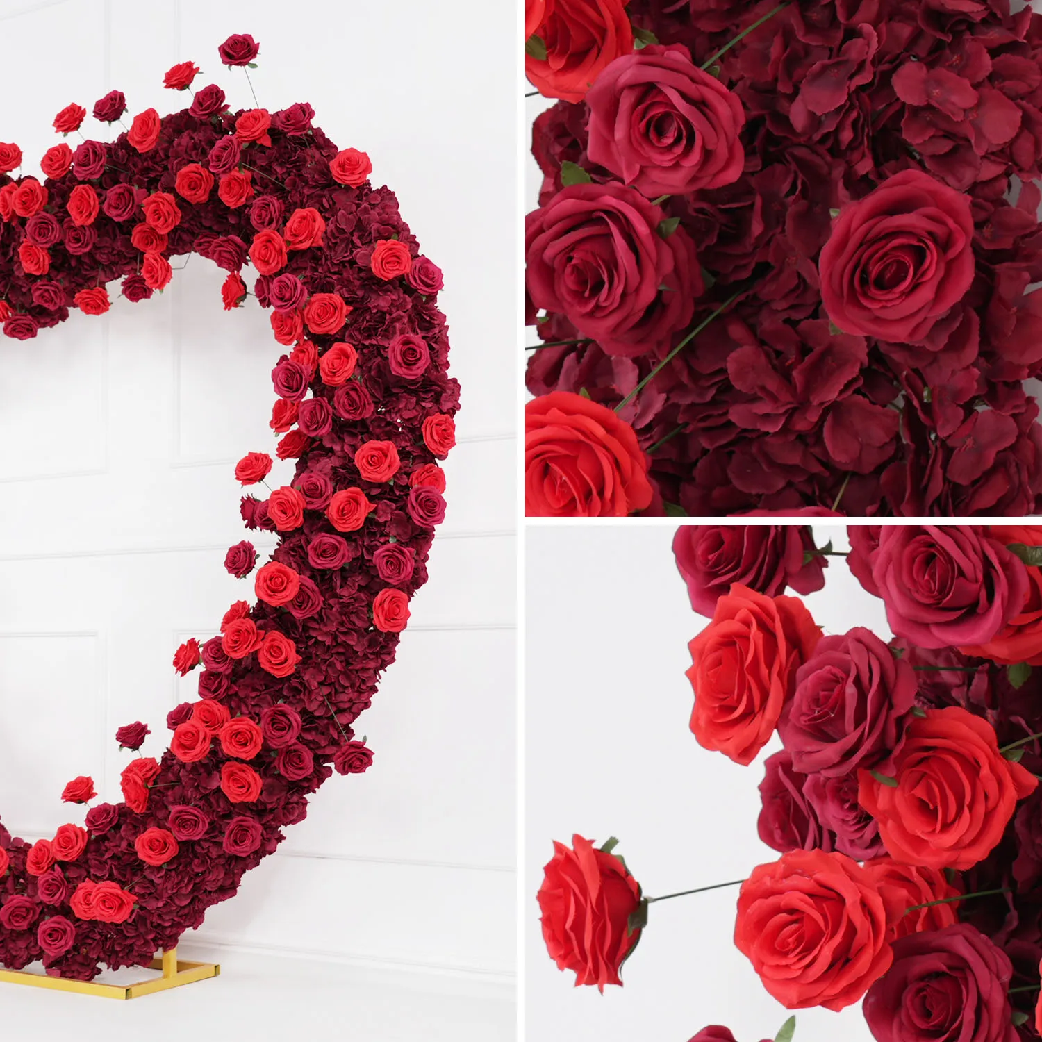 Uflower 5D فاخر أحمر على شكل قلب زهرة صف تشكيلة زهور حامل زهور ديكور خلفية الزفاف قوس حفلة المرحلة الدعائم ﻿