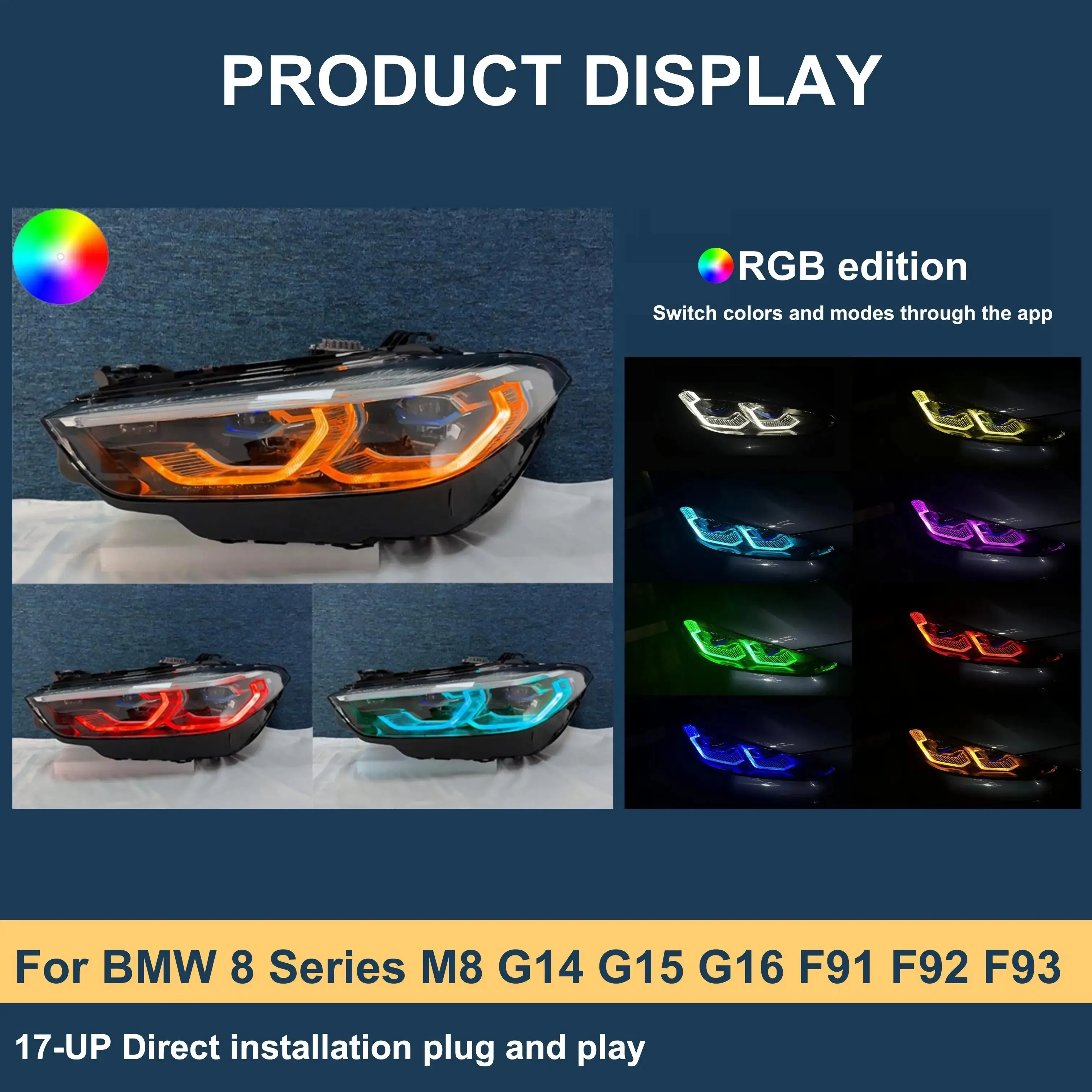 Drl Rgb Colour Control By Phone Headlight For BMW 8 Series M8 G14 G15 G16 F91 F92 F93 2017-UP Car Lights Led Headlight