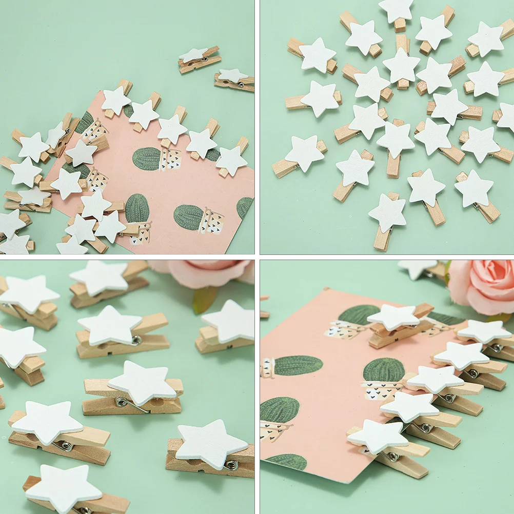 

100Pcs Wooden Photo Pegs Star Shaped Photo Display Clamps Wall Hanging Memo Clips Sturdy Wall Hanging Clip Wooden Clips
