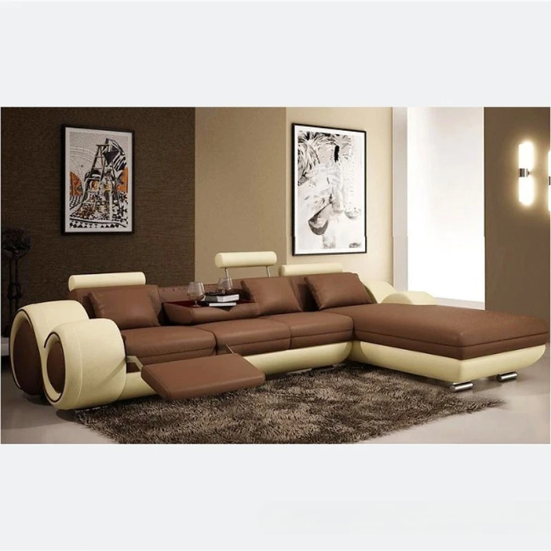 Soft decoration creative leisure function sofa combination L-shaped small apartment leather sofa