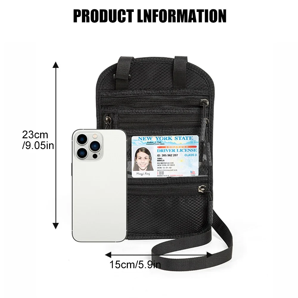 Anti-theft Security Stash Pouch Nylon RFID Blocking Passport Bag with Adjustable Neck Strap Waterproof Travel Neck Wallet