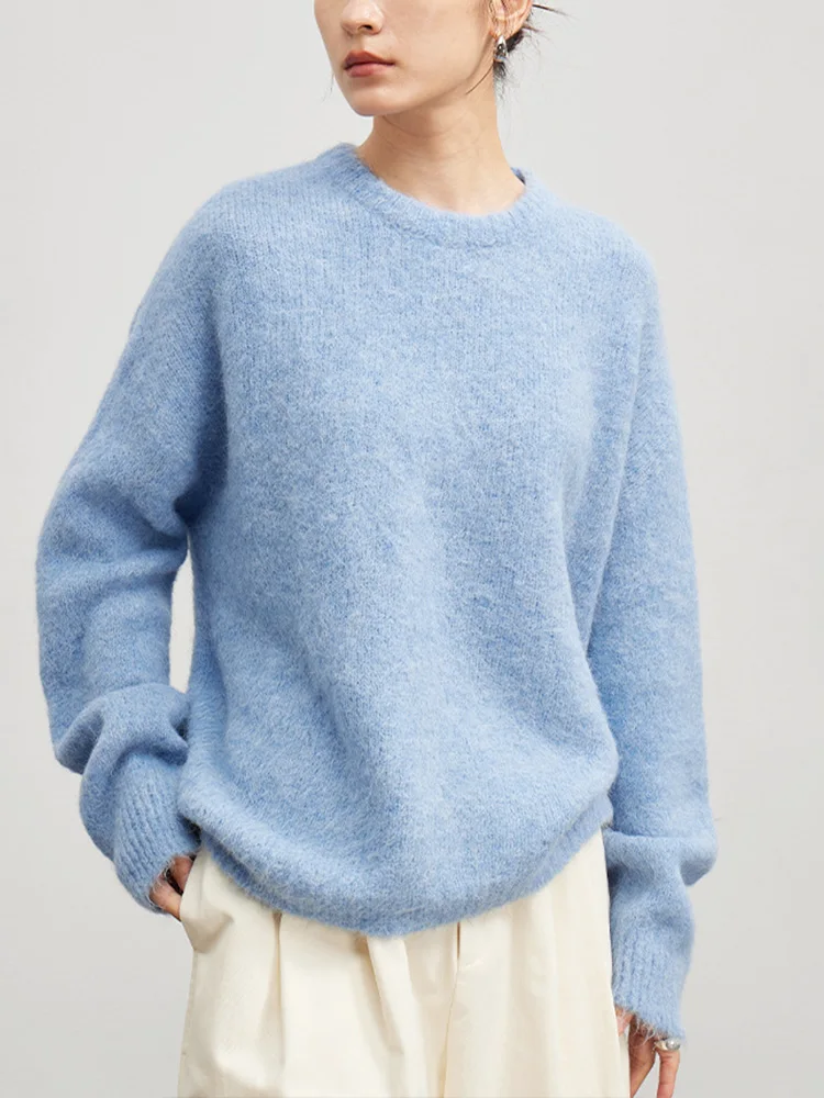 ENjoyce 2023 Winter Women Vintage Warm Cashmere Wool Sweater Knit Pullover Korean Fashion Luxury Brand Round Neck Knitwear