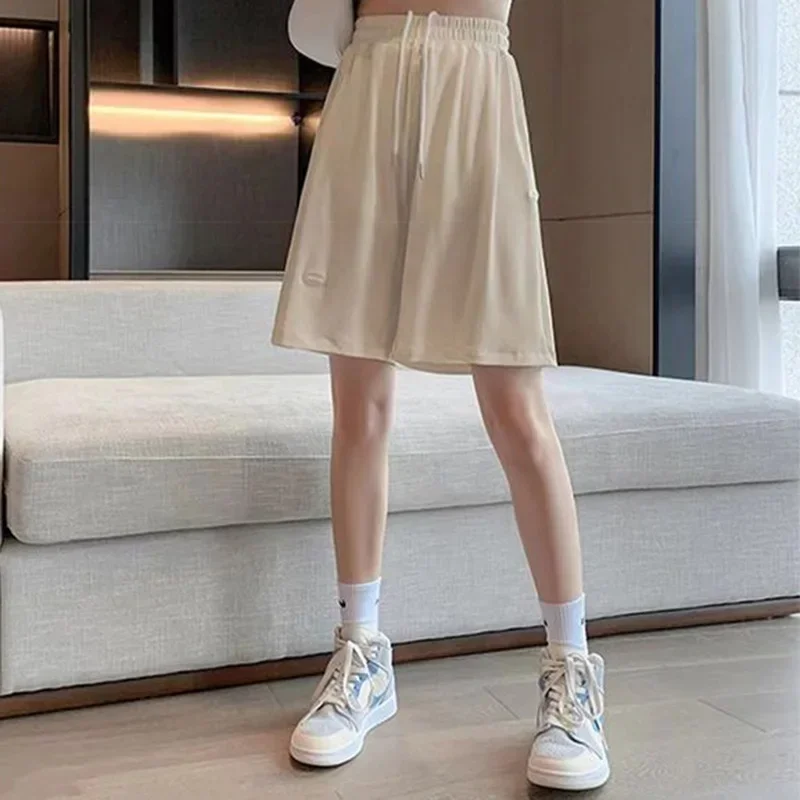 2024 New Women Summer Versatile Sports Style Shorts Lady Concise Fashion Baggy Wide Leg Slacks Female Leisure High Waisted Pants