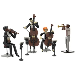 MOC Jazz Quartet City Band Violin Cello Trumpet Building Block Kit Double Bass Music Pianist Figure Brick Model DIY Kid Toy