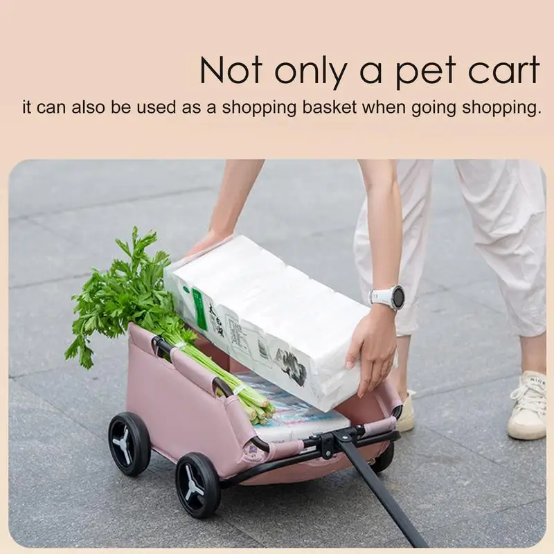 Small Pet Cart Pet Carriage Rolling Dog Cage Stroller with 4 Wheels Lightweight Folding Trolley Dog Cart for Travelling Shopping